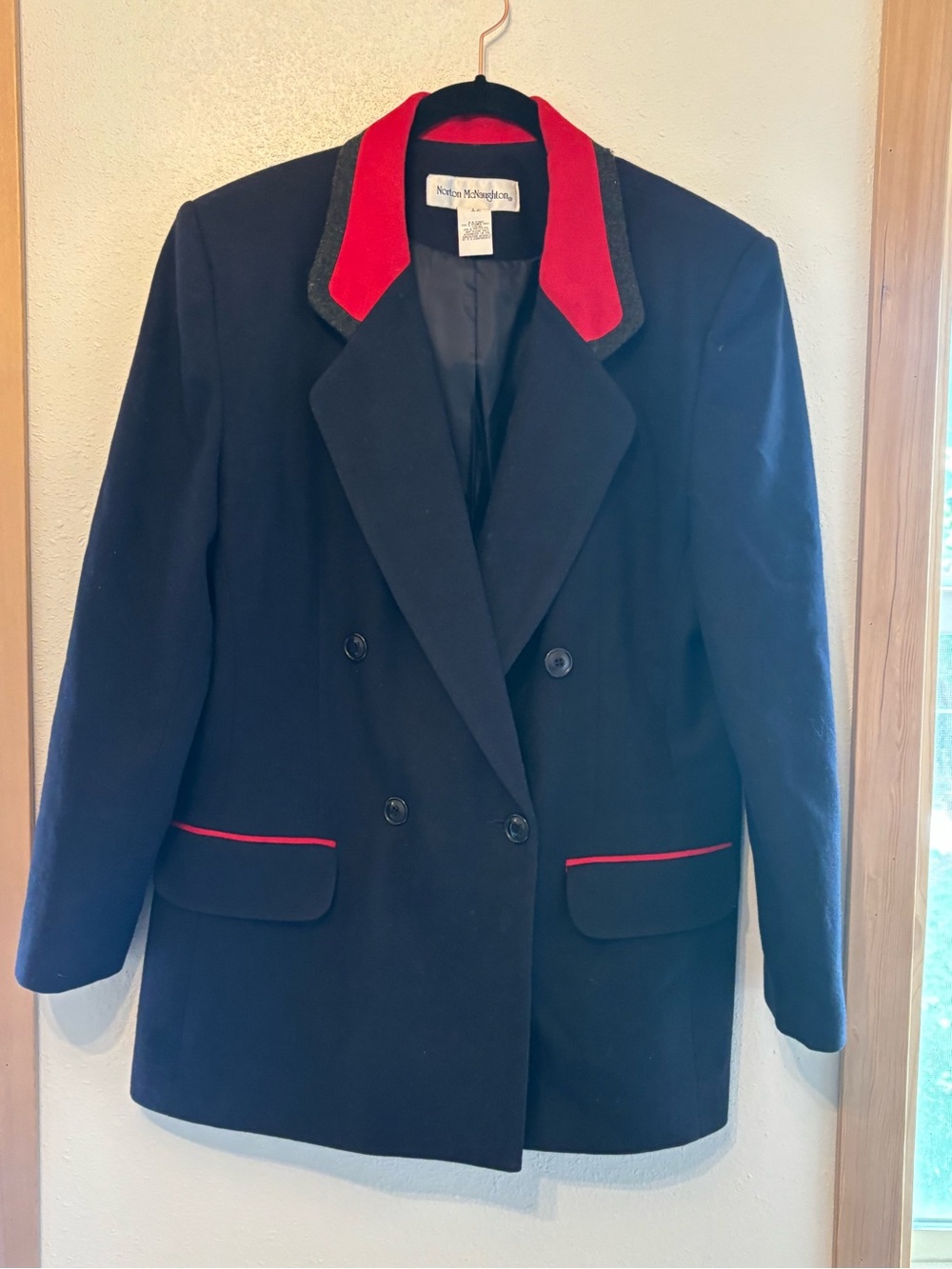 Vintage Norton McNaughton 100% Wool Blue jacket w/Red Collar Accent & pants set